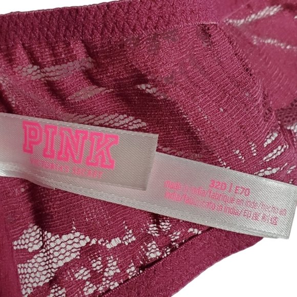 PINK Victoria's Secret Lightly Lined Front Closure Underwire Plunge T-back 32D - Picture 9 of 11